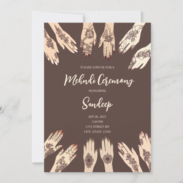 Invitación a la ceremonia de Mehndi (Anverso)