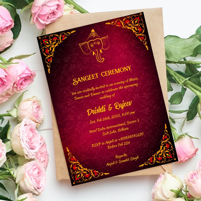Invitación a la ceremonia de pre-Boda Sangeet (Subido por el creador)