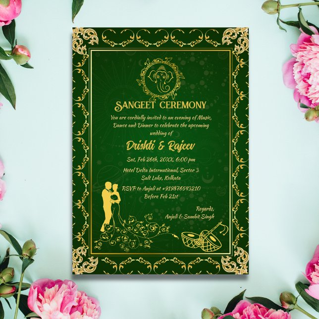 Invitación a la ceremonia de pre-Boda Sangeet (Subido por el creador)