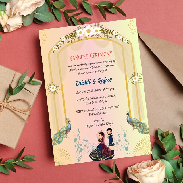 Invitación a la ceremonia de pre-Boda Sangeet (Subido por el creador)