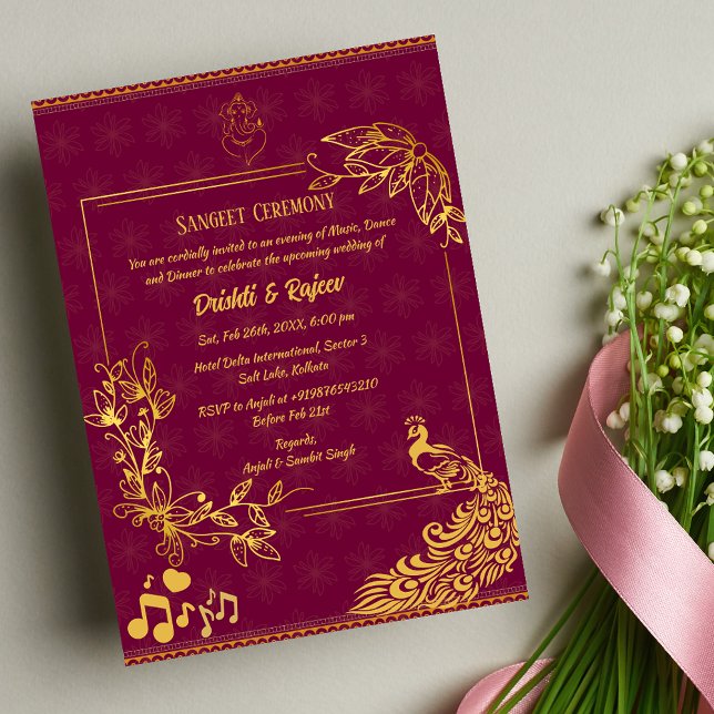 Invitación a la ceremonia de pre-Boda Sangeet (Subido por el creador)