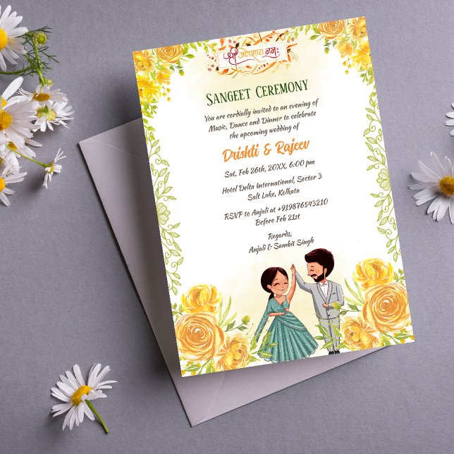 Invitación a la ceremonia de pre-Boda Sangeet (Subido por el creador)