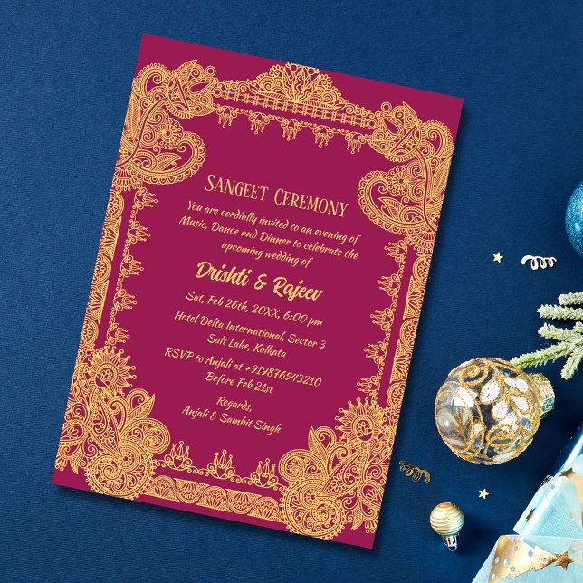 Invitación a la ceremonia de pre-Boda Sangeet (Subido por el creador)