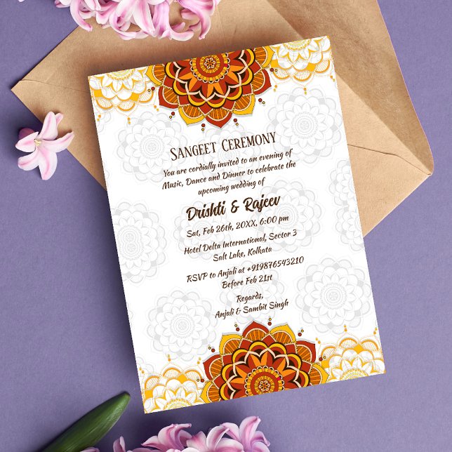 Invitación a la ceremonia de pre-Boda Sangeet (Subido por el creador)