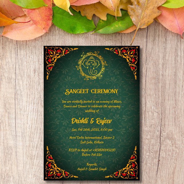 Invitación a la ceremonia de pre-Boda Sangeet (Subido por el creador)
