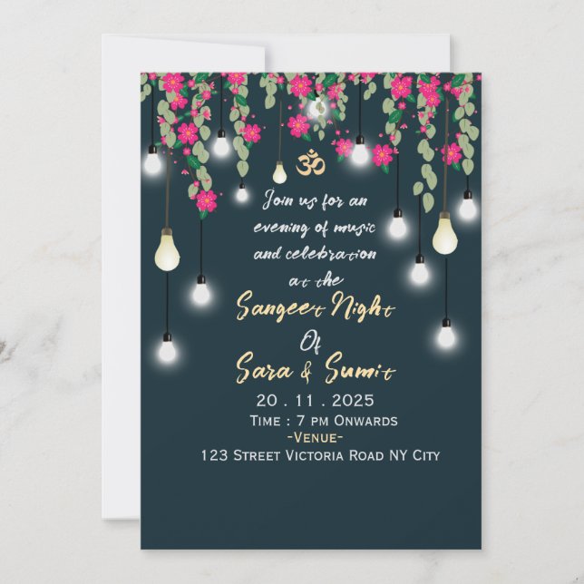 Invitación a la Ceremonia de Sangeet de Boda India (Anverso)