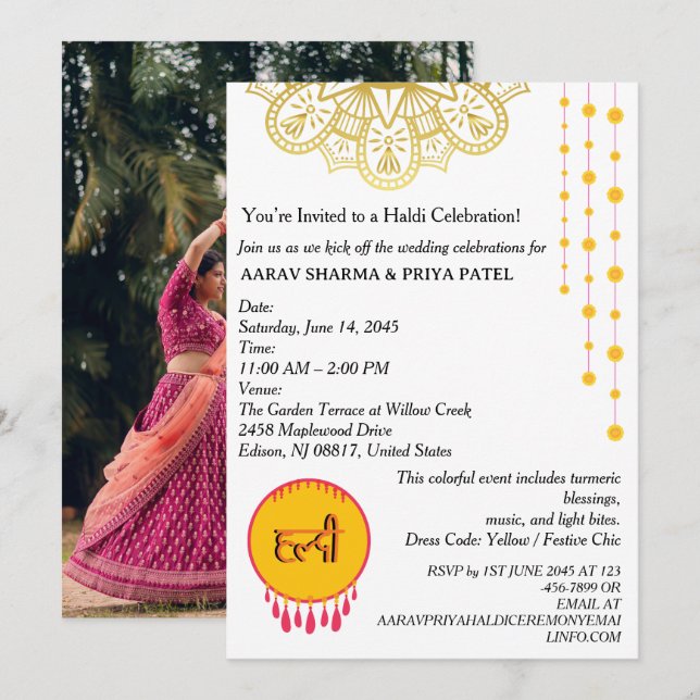 Invitación a la Ceremonia Hindú de Haldi de Mandal (Anverso / Reverso)