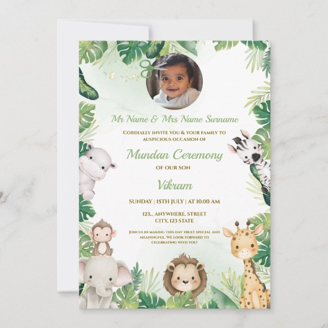 Invitación a la ceremonia india de Mundan, invitac (Anverso)