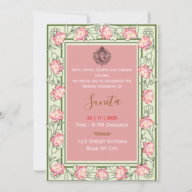 Invitación a la Ceremonia Real de Mehendi (Anverso)