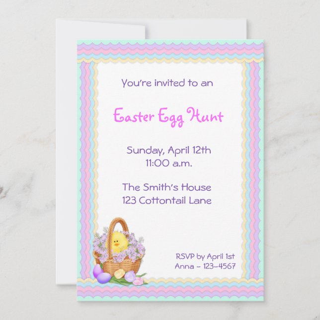Invitación a la cesta de Pascua Pastel (Anverso)