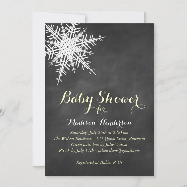 Invitación a la charla de Baby Shower con copo de  (Anverso)