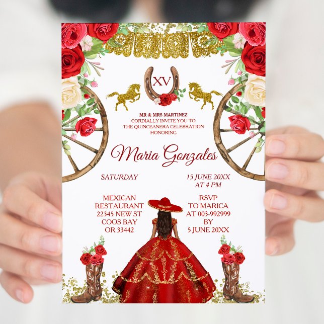 Invitación a la Charra Roja Mexicana Mis XV Anos (Subido por el creador)