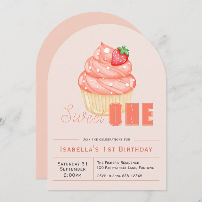 Invitación a la chica de primer cumpleaños Sweet O (Anverso / Reverso)