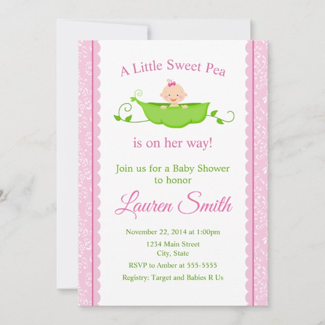 Invitación a la Chica rosa de la Baby Shower dulce (Anverso)