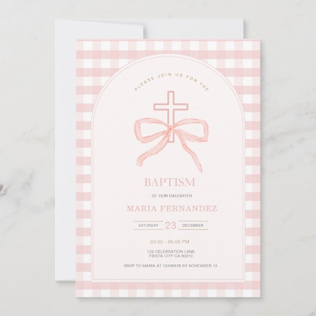 Invitación a la Christening de Coquette Bow Rosa (Anverso)