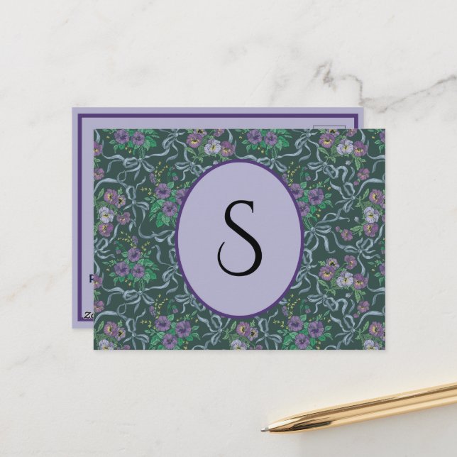 Invitación a la cinta azul púrpura victoriana (Anverso/Reverso In Situ)