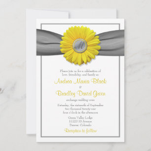 Invitación a la cinta de gris amarilla Gerbera Dai