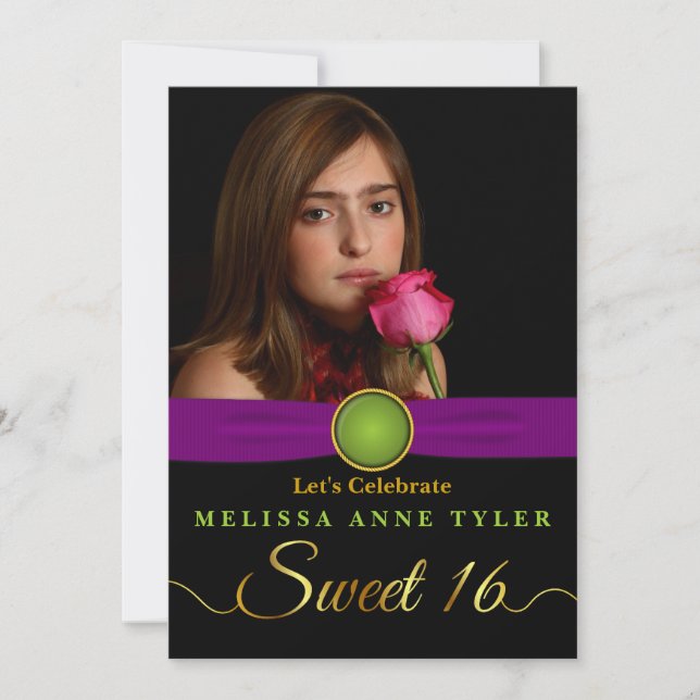 Invitación a la cinta de la joya morada dulce 16 F (Anverso)