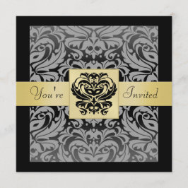 Invitación a la cinta dorada Black Mask Damask de