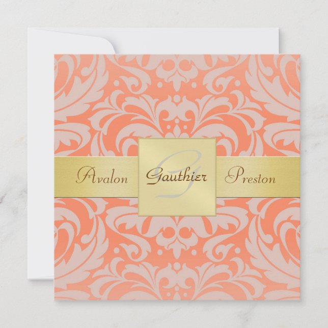Invitación a la cinta dorada monogramo Coral Damas (Anverso)