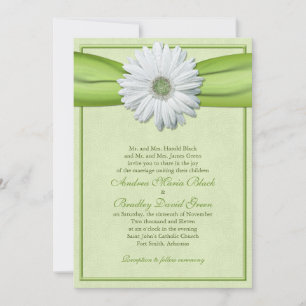 Invitación a la cinta verde gerbera blanca