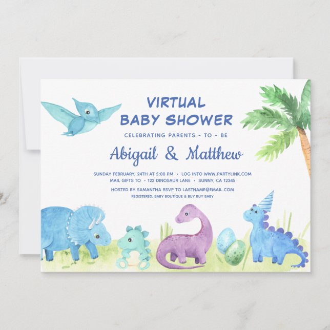 Invitación a la cita virtual de Baby Shower de Din (Anverso)