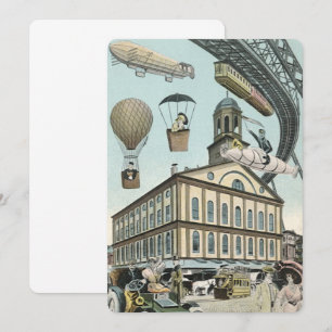 Invitación a la ciudad de ciencia ficción vintage 