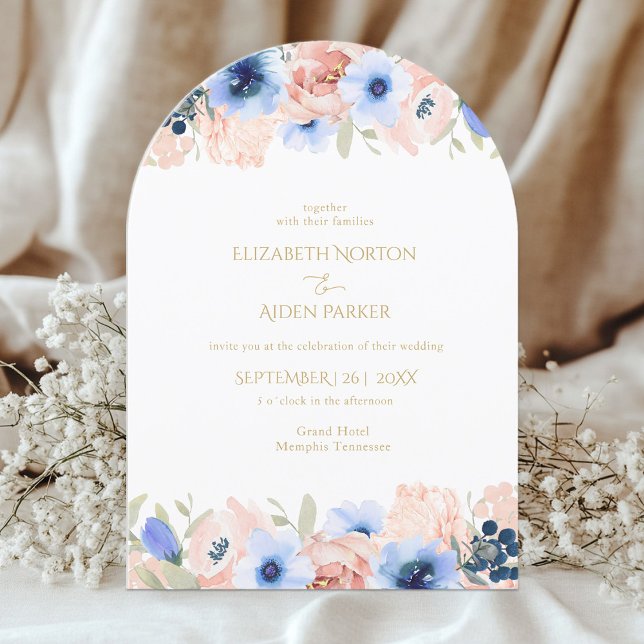 Invitación a la colección de Bodas azules de Peach (Peach Blue Arch Wedding Collection Invitation)