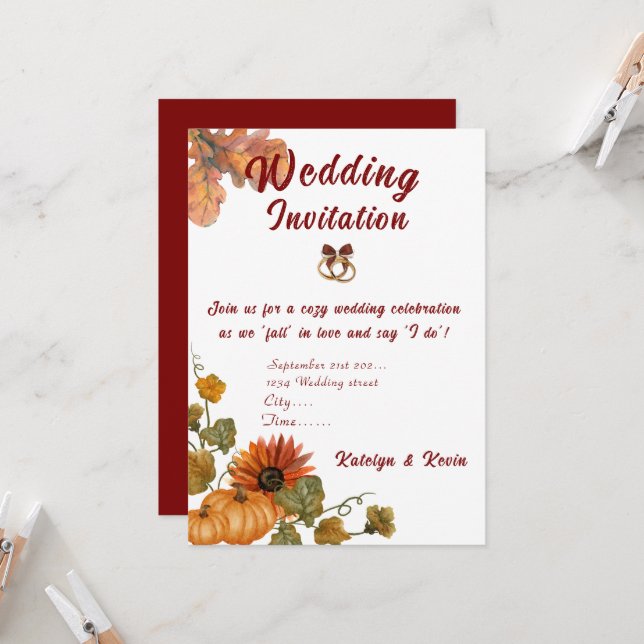 Invitación a la colección de Bodas de otoño rústic (Anverso/Reverso In Situ)