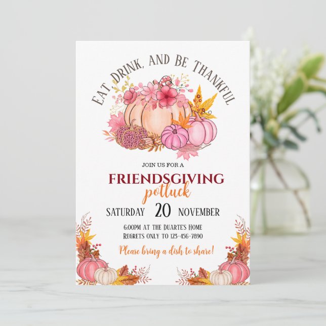 Invitación a la comida compartida de Acción de Gra (Anverso de pie)