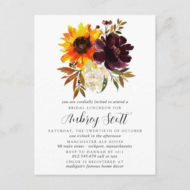 Invitación a la comida de boda de flores de otoño (Anverso)