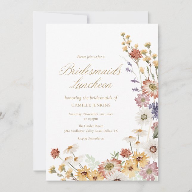 Invitación a la comida de damas de honor con flore (Anverso)