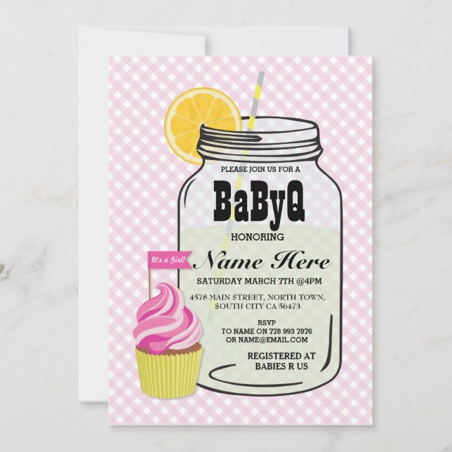 Invitación a la comprobación rosa de Baby Shower d (Anverso)