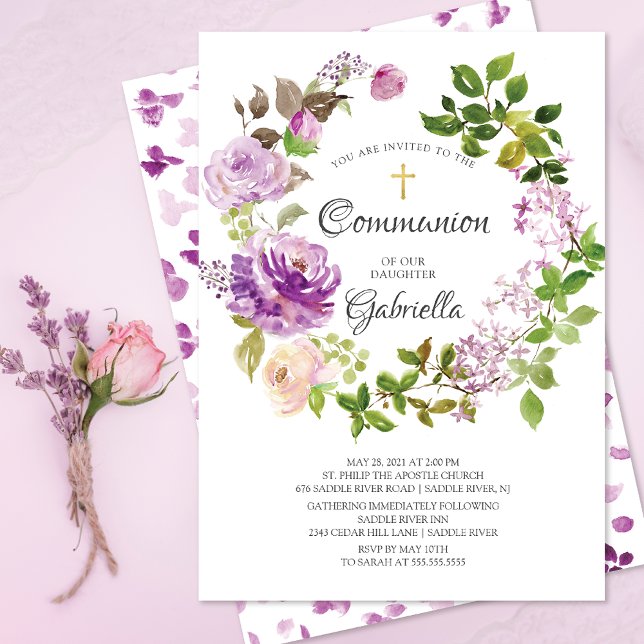 Invitación a la comunión de guirnaldas florales de (Subido por el creador)