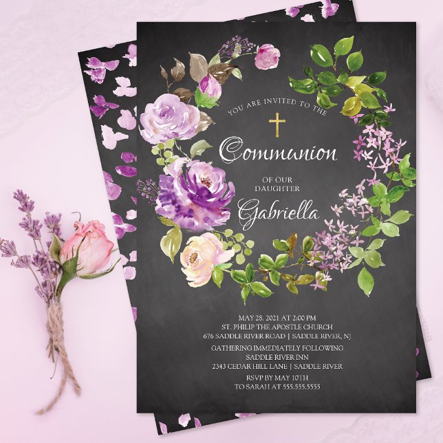 Invitación a la comunión de guirnaldas florales de (Subido por el creador)