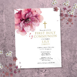 Invitación a la Comunión floral rosa color agua