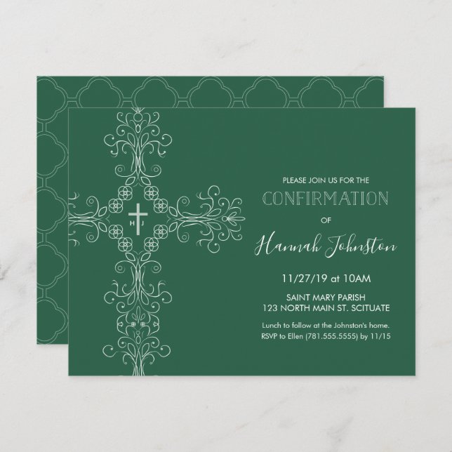 Invitación a la confirmación, cruz, monograma; niñ (Anverso / Reverso)