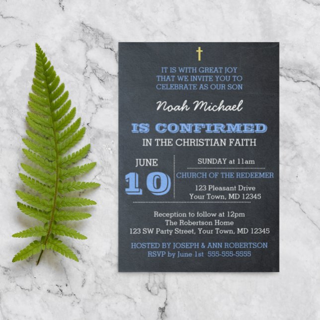 Invitación a la confirmación de Chalkboard Blue (Subido por el creador)