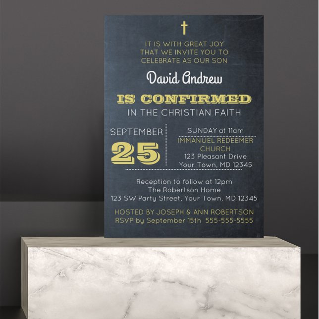 Invitación a la confirmación de Chalkboard Gold (Subido por el creador)