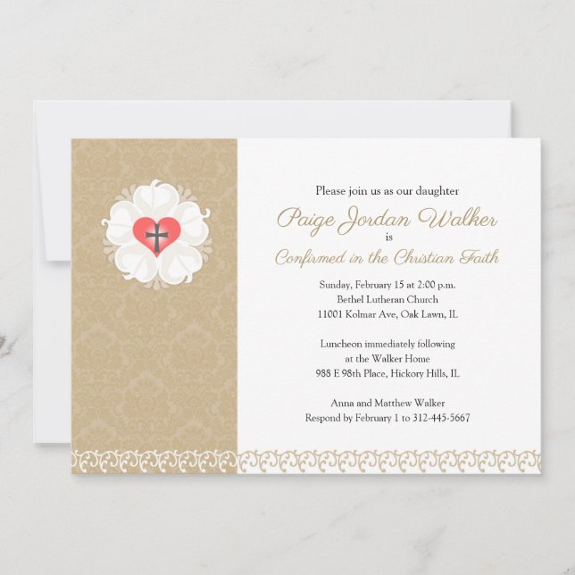 Invitación a la confirmación de Damask Lutheran Cr (Anverso)