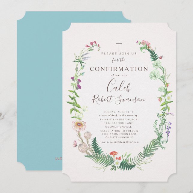 Invitación a la confirmación de Flores de Bosque S (Anverso / Reverso)