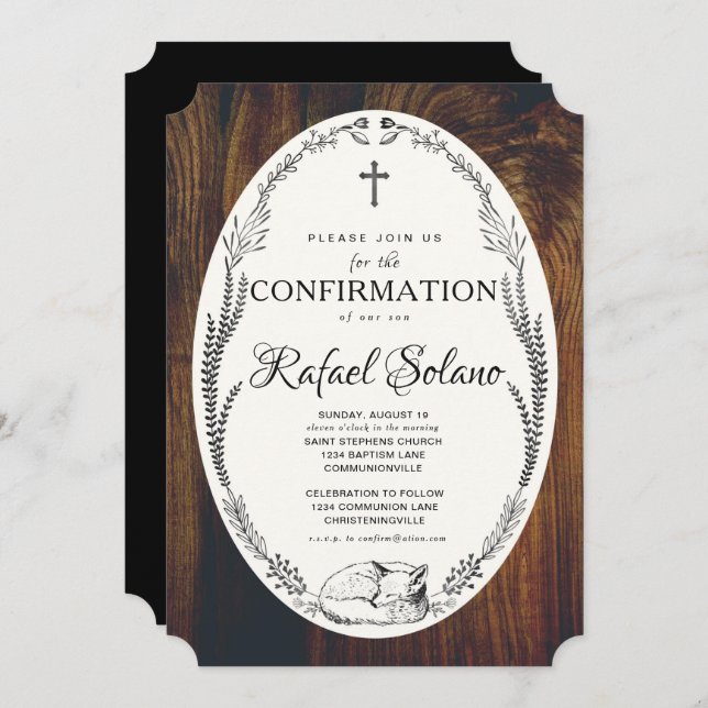 Invitación a la confirmación de Fox y Laurel (Anverso / Reverso)