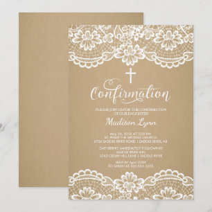 Invitación a la confirmación de Kraft Vintage Lace