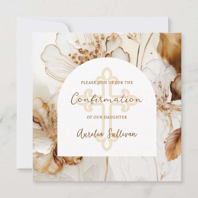 Invitación a la confirmación de las flores marrone (Anverso)