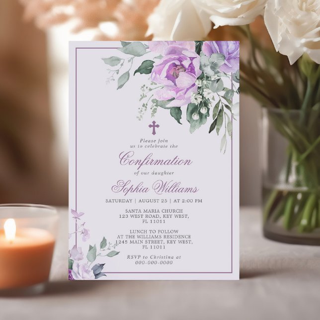 Invitación a la confirmación de las flores violeta (Subido por el creador)