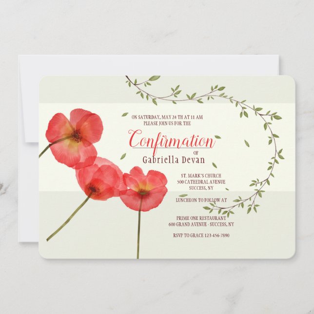 Invitación a la confirmación de los Poppies Rojos (Anverso)