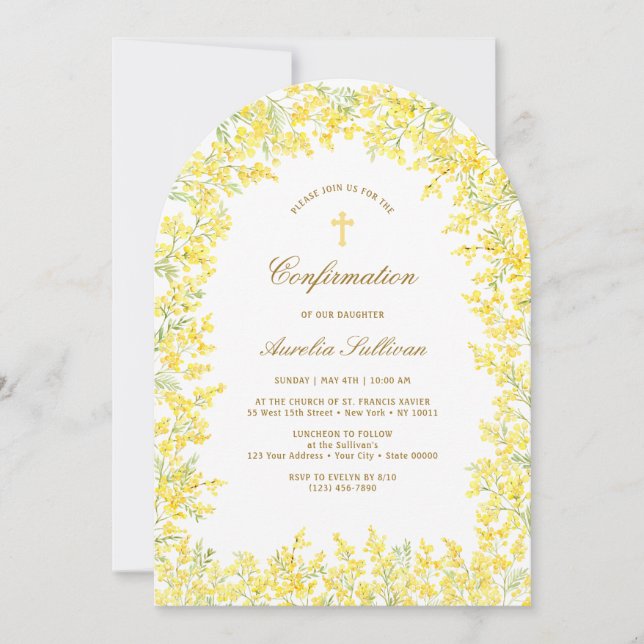 Invitación a la confirmación de Mimosa Arch (Anverso)