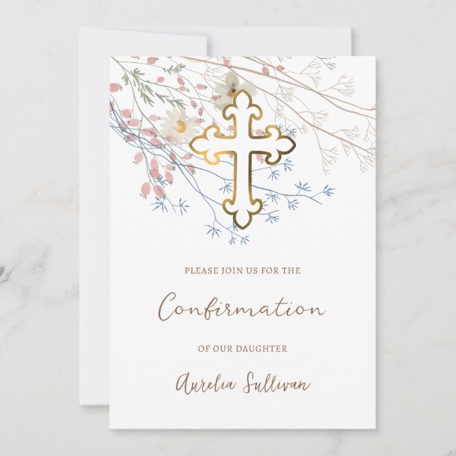 Invitación a la confirmación de Pastel Wildflowers (Anverso)