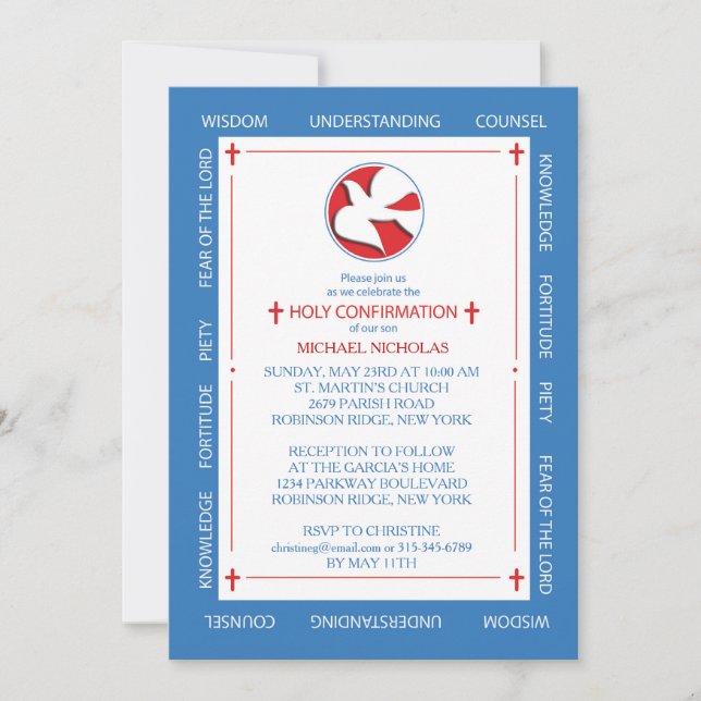 Invitación a la Confirmación Espíritu Regalos Fron (Anverso)