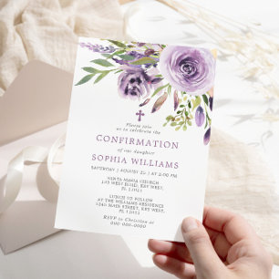 Invitación a la confirmación floral de Rosa púrpur